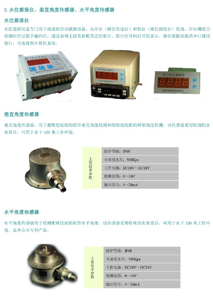 水位搖報(bào)儀、垂直角度傳感器、水平角度傳感器